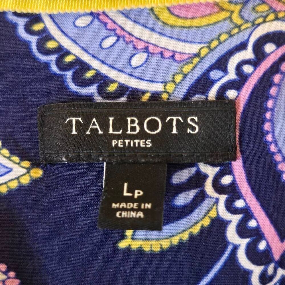 Talbots Womens Floral Paisley Long Sleeve Popover Blouse Top Blue Large Petite - Picture 2 of 12